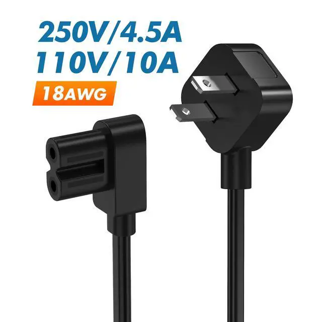 Alt view image 4 of 7 - 12ft TV Power Cord, 90 Degree Angled L-Shaped UL Listed 2-Prong AC Power Cable IEC C7 C8 Compatible with Samsung LG Sony Insignia Apple TV LCD LED, Vizio Roku JBL Partybox, Black