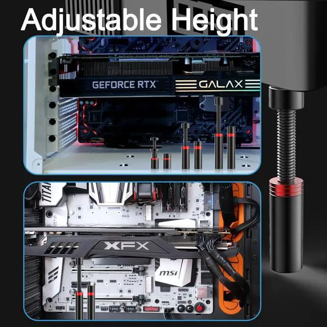 Alt view image 4 of 7 - Graphics Card Support Bracket - Adjustable Height GPU Sag Holder With Magnet & Non-Slip Sheet for Universal Cards (M 1.9-3.0")