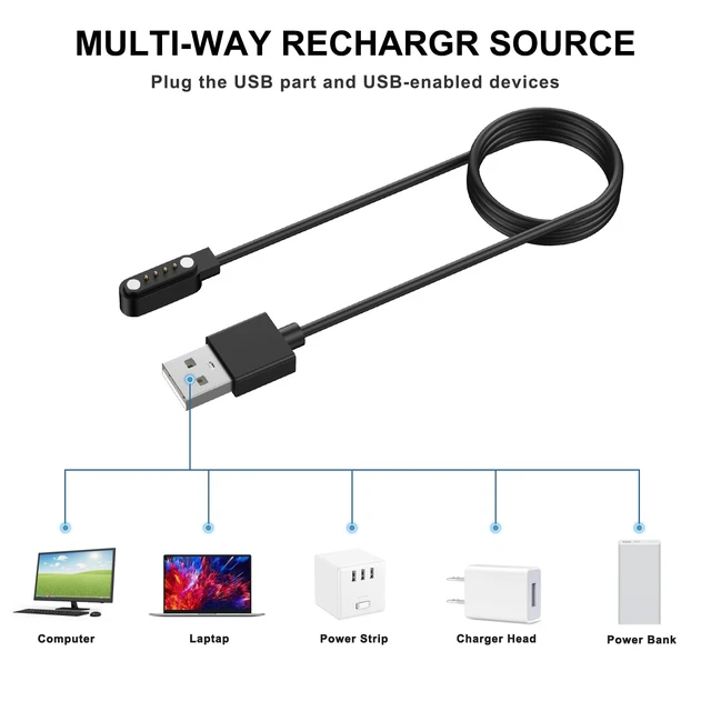 Alt view image 6 of 7 - 4pin Magnetic Charging Cable for Sedzofan Y16B Kids Smart Watch Charger USB Charging Cord