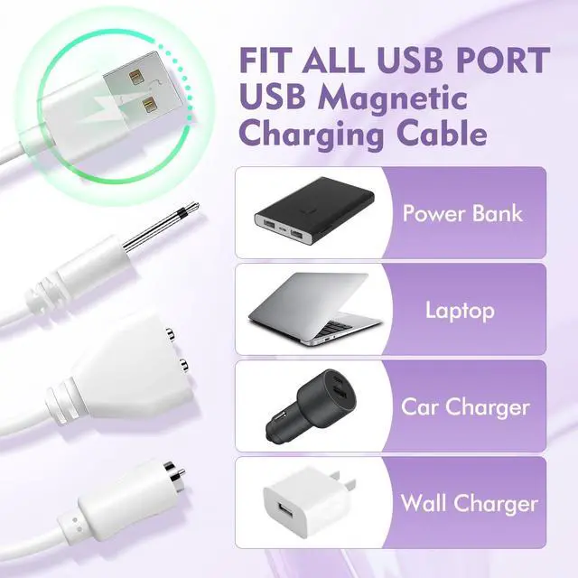 Alt view image 3 of 7 - 3Pack DC Charging Cable Set: 2.5mm Massager Charger 6mm Magnetic USB DC Cable (2.7ft) Single Point Pin Charger Fast Charging Cord for Electric Toothbrush Rechargeable Toys Facial Cleanser More-Biack