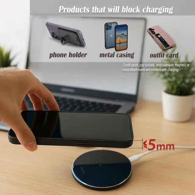 Alt view image 5 of 7 - 15W Ultra-Slim Wireless Charging Pad, Fast Charging Compatible with iPhone 12-17 Samsung, Silent & Portable for Bedside Travel