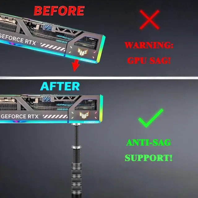 Alt view image 4 of 6 - Graphics Card Brace Support, Magnetic Anti-Sag Holder Bracket, Gray All-Aluminum GPU Stand with Adjustable Height 51-125mm