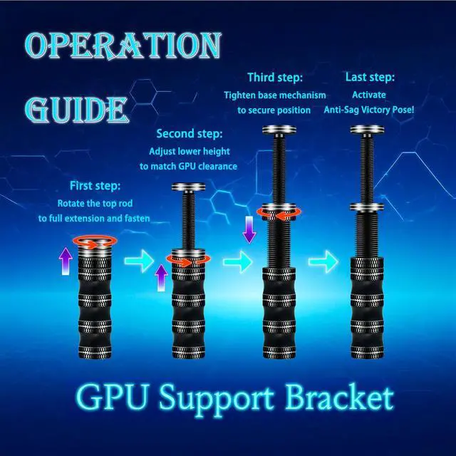 Alt view image 3 of 6 - Graphics Card Brace Support, Magnetic Anti-Sag Holder Bracket, Black All-Aluminum GPU Stand with Adjustable Height 51-125mm