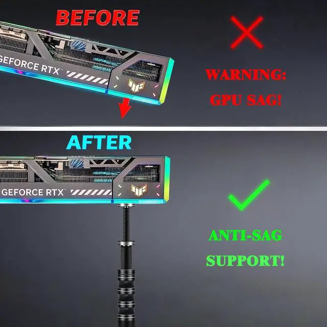 Alt view image 4 of 6 - Graphics Card Brace Support, Magnetic Anti-Sag Holder Bracket, Black All-Aluminum GPU Stand with Adjustable Height 51-125mm