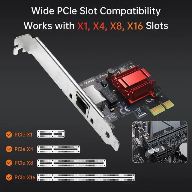 Alt view image 2 of 4 - 2.5GB PCIe Network Card, 2.5G NIC with RTL8125B Chip, 2.5GBase-T Internal Computer Networking Card, 2500/1000/100Mbps Ethernet Adapter, RJ45 LAN Controller Supports Windows 7/8/10/11/Linux/MAC