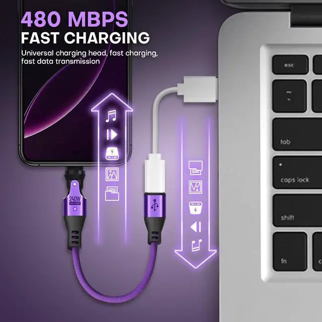 Alt view image 5 of 7 - Magnetic USB Adapter Type C to C with 10cm Short Cable 9PIN PD 240W Fast Charging USB-C 540° Rotation Swivel Connector 480MBPS (2 Cable 6Tips Set)