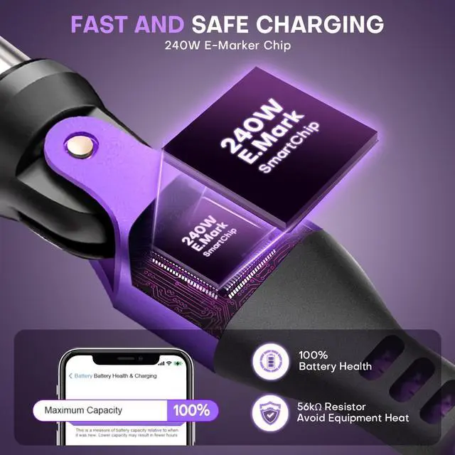 Alt view image 3 of 7 - Magnetic USB Adapter Type C to C with 10cm Short Cable 9PIN PD 240W Fast Charging USB-C 540° Rotation Swivel Connector 480MBPS (2 Cable 6Tips Set)