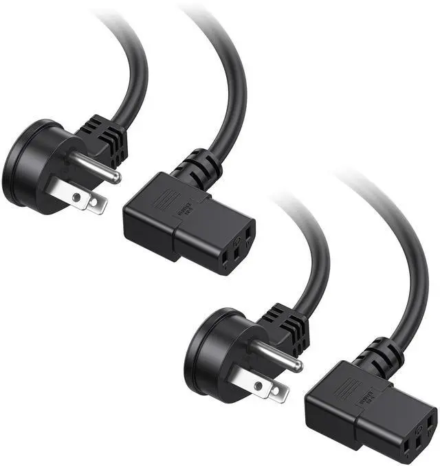 Main image of 2-Pack 16 AWG Low-Profile Right Angle Power Cord, 6ft | 13A / 125V, NEMA 5-15P to IEC C13, Dual Right-Angle Connectors, SJT Jacket, C13 Power Cable