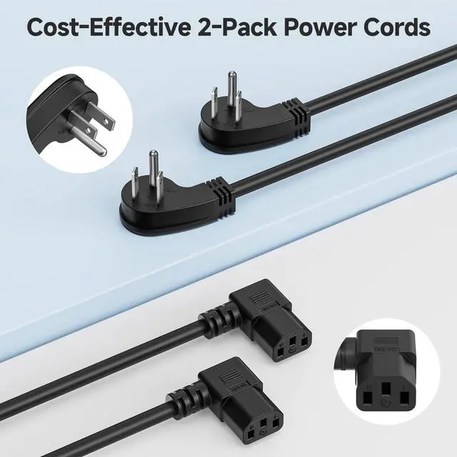 Alt view image 7 of 7 - 2-Pack 16 AWG Low-Profile Right Angle Power Cord, 6ft | 13A / 125V, NEMA 5-15P to IEC C13, Dual Right-Angle Connectors, SJT Jacket, C13 Power Cable