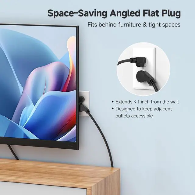Alt view image 3 of 7 - 2-Pack 16 AWG Low-Profile Right Angle Power Cord, 6ft | 13A / 125V, NEMA 5-15P to IEC C13, Dual Right-Angle Connectors, SJT Jacket, C13 Power Cable
