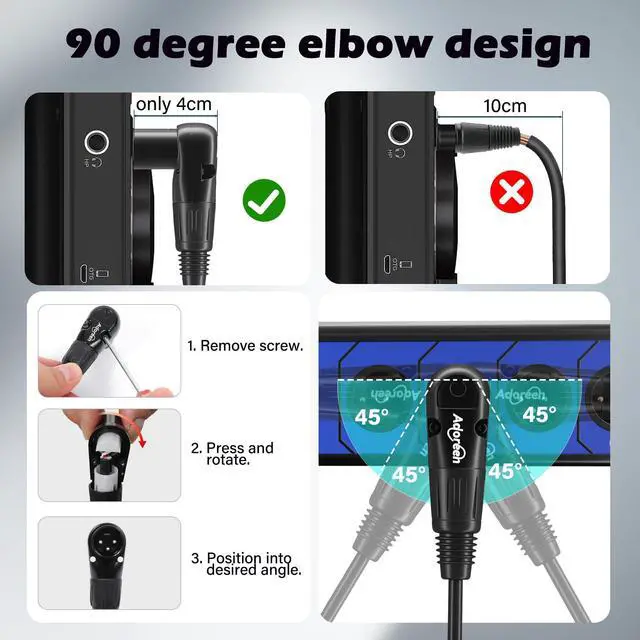 Alt view image 2 of 6 - Straight XLR Male to Right-Angle XLR Female Microphone Cable 6 Ft, Adjustable 90 Degree Pro Balanced Shielded 3 Pin DMX Patch Cord for Studio Audio&DJ Stage Live Recording&Speaker System