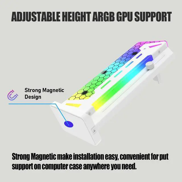 Alt view image 4 of 5 - ARGB GPU Support Bracket, RGB GPU Brace Support, 5V 3Pin addressable GPU Holder, 5v 3pin ARGB GPU sag Support Video Card sag Holder, Adjustable Length and Height gpu Bracket Support (White)