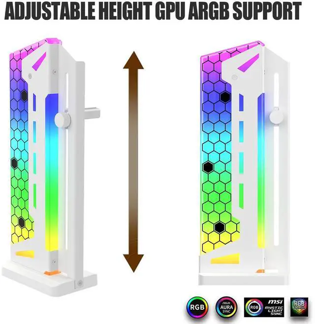 Alt view image 5 of 5 - ARGB GPU Support Bracket, RGB GPU Brace Support, 5V 3Pin addressable GPU Holder, 5v 3pin ARGB GPU sag Support Video Card sag Holder, Adjustable Length and Height gpu Bracket Support (White)