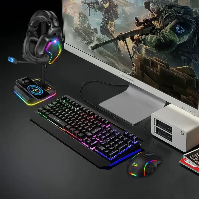 Alt view image 2 of 6 - Headphone Stand with Wireless Charger Gaming Headset Holder 2 IN 1 Wireless Charging Pad & 2 USB Charger Ports for Desktop PC Game Accessories