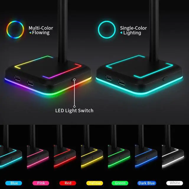 Alt view image 3 of 6 - Headphone Stand with Wireless Charger Gaming Headset Holder 2 IN 1 Wireless Charging Pad & 2 USB Charger Ports for Desktop PC Game Accessories