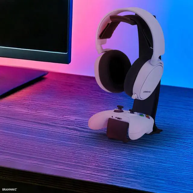 Alt view image 2 of 7 - Headphone Stand & Game Controller Holder Sleek Headset Hanger & Gamepad Stand for Xbox, PlayStation, Legacy, Retro & More (UGDS16)