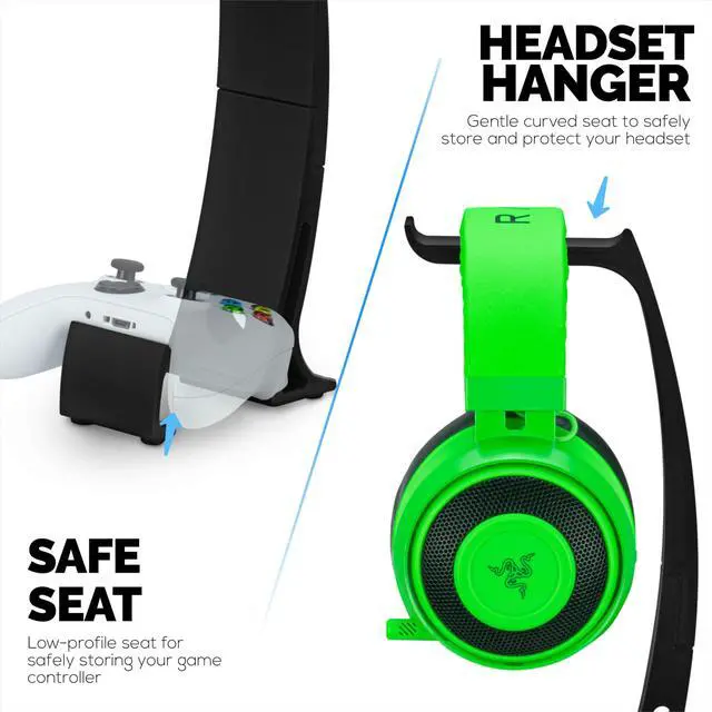 Alt view image 5 of 7 - Headphone Stand & Game Controller Holder Sleek Headset Hanger & Gamepad Stand for Xbox, PlayStation, Legacy, Retro & More (UGDS16)