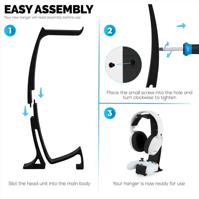Alt view image 7 of 7 - Headphone Stand & Game Controller Holder Sleek Headset Hanger & Gamepad Stand for Xbox, PlayStation, Legacy, Retro & More (UGDS16)