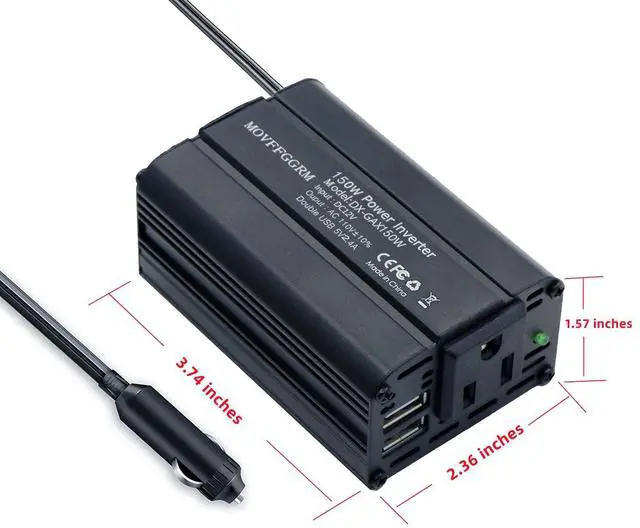 Alt view image 4 of 6 - 150W Power Inverter 12V DC to 110V AC Car Plug Adapter Outlet Converter with 2.4A Dual USB AC car Charger for Laptop Computer