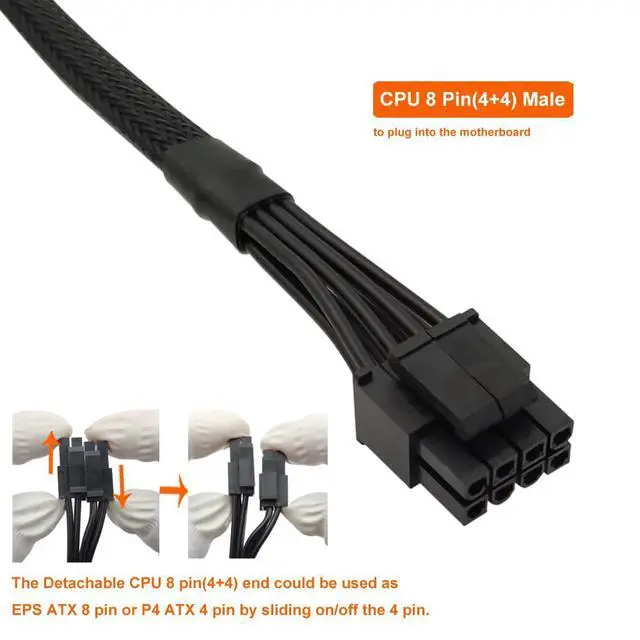 Alt view image 3 of 4 - 8-Pin CPU Extension Cable (2-Pack) - ATX Female to Male (4+4) Adapter Sleeved Cable for Motherboard, 20.8-inch (53cm)