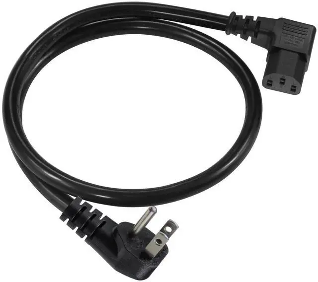 Main image of 90 Degree Power Cord - 2FT Right Angle IEC, Universal PC Power Supply, 16AWG, Black NEMA 5-15P Angle Type to C13 3 Prong Angled AC Power Cord for PC Monitor/TV