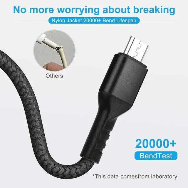 Alt view image 4 of 7 - Micro USB Cable 2-Pack 10ft, 5V/1A Fast Charging Cord, Nylon Braided with Magnetic Ring, USB 2.0 Data Sync Cable for PS4, Xbox One Controllers, Android Phones