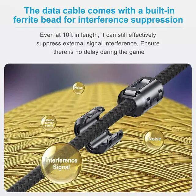 Alt view image 5 of 7 - Micro USB Cable 2-Pack 10ft, 5V/1A Fast Charging Cord, Nylon Braided with Magnetic Ring, USB 2.0 Data Sync Cable for PS4, Xbox One Controllers, Android Phones