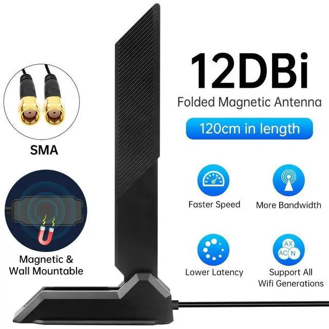 Alt view image 2 of 7 - WiFi 6E Tri-Band Antenna 2.4/5/6GHz High Gain Long Range RP-SMA Male External Antenna for Gaming PC Motherboard PCIE WiFi Card Router