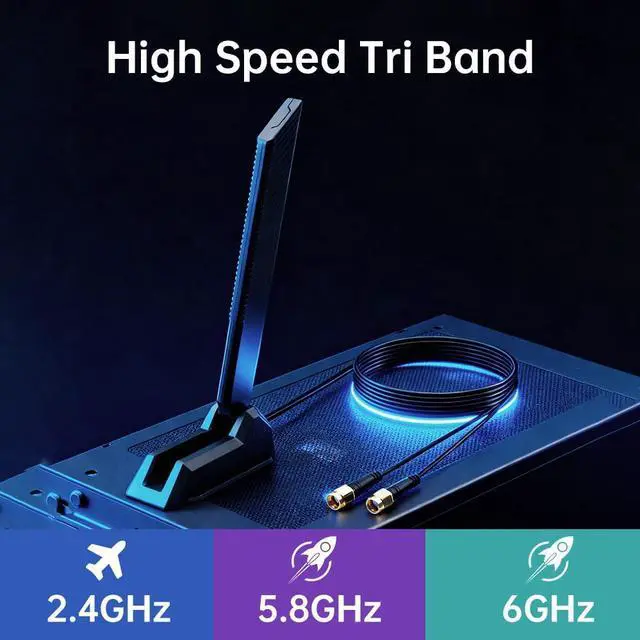 Alt view image 3 of 7 - WiFi 6E Tri-Band Antenna 2.4/5/6GHz High Gain Long Range RP-SMA Male External Antenna for Gaming PC Motherboard PCIE WiFi Card Router