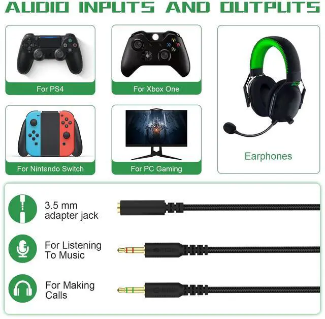Alt view image 3 of 7 - Replacement Audio Cable Cord Wire with Y Splitter for Razer Kraken X/BlackShark V2 Pro/Razer Nari Headphone Gaming Headset Adapter to PC/Speaker/Headphone