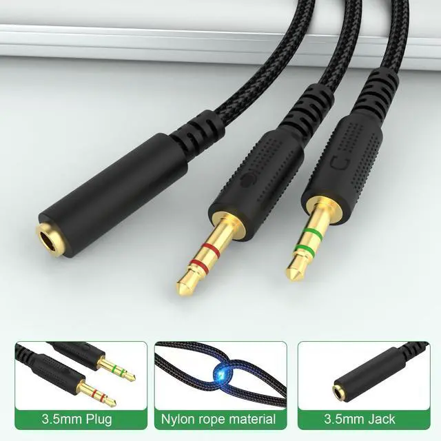 Alt view image 4 of 7 - Replacement Audio Cable Cord Wire with Y Splitter for Razer Kraken X/BlackShark V2 Pro/Razer Nari Headphone Gaming Headset Adapter to PC/Speaker/Headphone