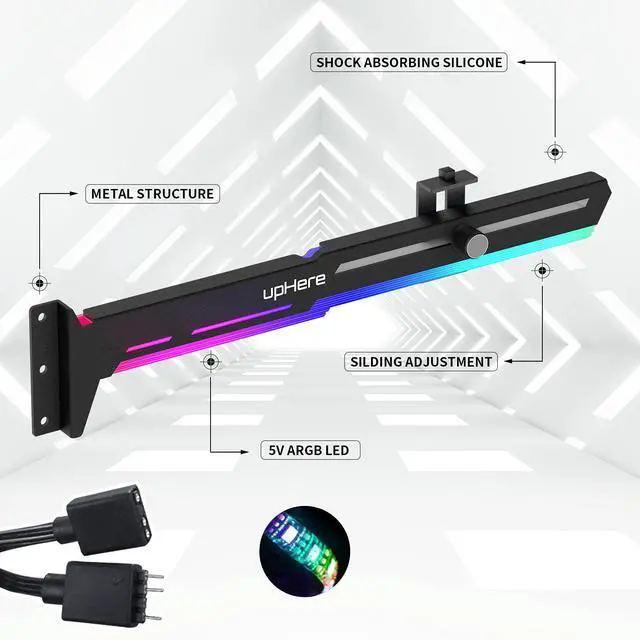 Alt view image 2 of 7 - 5V 3PIN Addressable RGB Graphics Card GPU Brace Support Video Card Sag Holder,Built-in 5V ARGB Strip,Adjustable Length and Height Support,G276ARGB