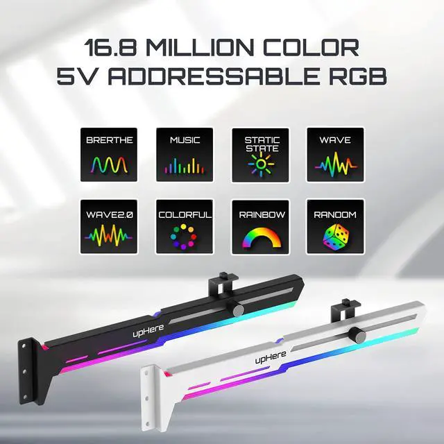 Alt view image 7 of 7 - 5V 3PIN Addressable RGB Graphics Card GPU Brace Support Video Card Sag Holder,Built-in 5V ARGB Strip,Adjustable Length and Height Support,G276ARGB