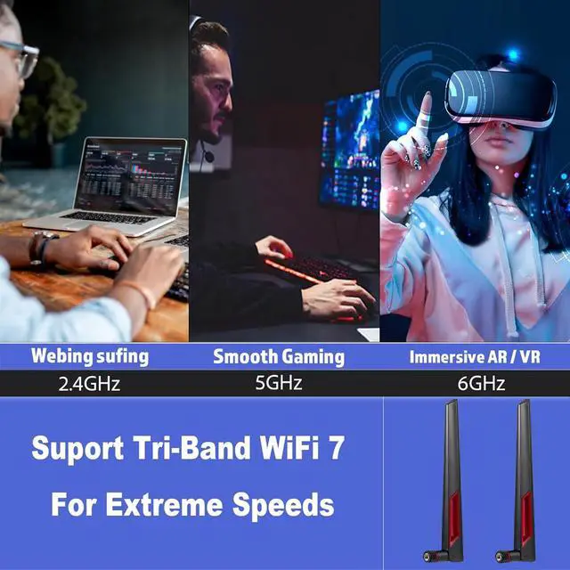 Alt view image 3 of 7 - WiFi 7 Antenna Omnidirectional RP-SMA Male Antenna Compatible with PC Desktop Computer Gaming Motherboard WiFi 7 Router, 2-Pack
