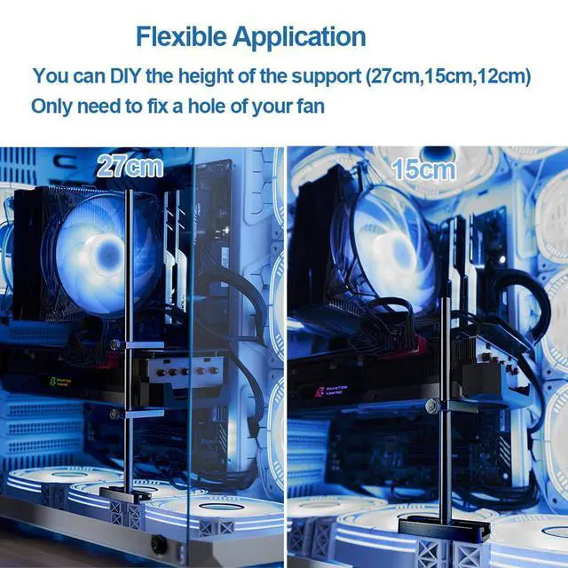 Alt view image 3 of 6 - GPU Support Bracket for Fan, Graphics Card Support, GPU Bracket Brace, Video Card Sag Holder Bracket, GPU Stand, Adjustable Aluminum 27cm Detachable to 15cm and 12cm