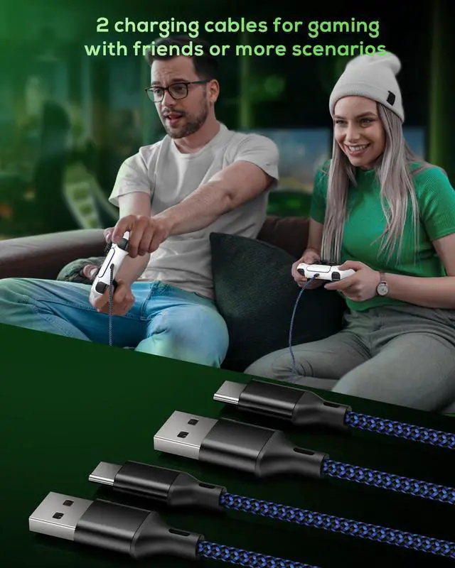 Alt view image 7 of 7 - Charger Charging Cable for PS5/PS5 Pro Controller,for Xbox Series X/S,for Nintendo Switch 2 Pack 10FT Replacement USB C Cord Nylon Braided Type-C Ports, Charger Power Adater for PS4 Controller