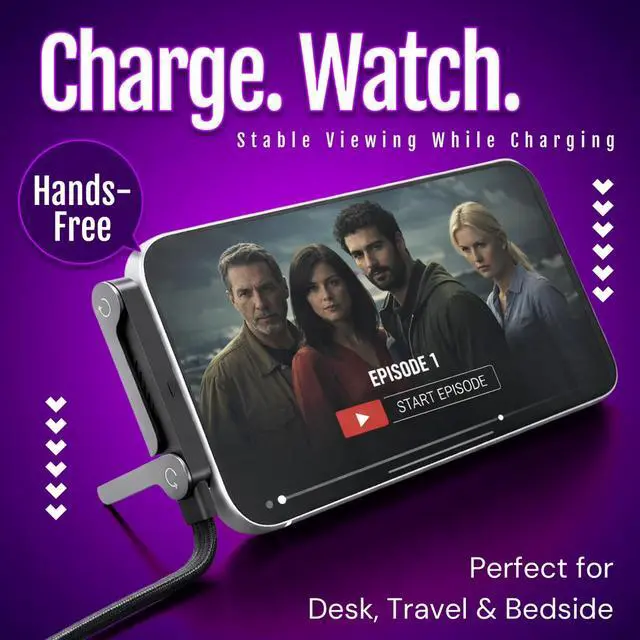 Alt view image 7 of 7 - 2-in-1 USB C Charging Cable with Adjustable Stand, 5A Fast Charging Type C Cord 5FT, Multi-Angle Phone Stand Charger Cable for Smartphones, Tablets, Laptops & Gaming Devices