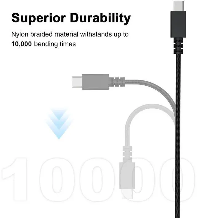 Alt view image 6 of 7 - USB C Data Charging Cable Cord Compatible with Razer Wolverine V2 Pro Chroma/BlackWidow V3 Pro/Deathstalker V2 Pro, Ducky One 2 Mini/One 2 Pro Mini Mechanical Keyboard