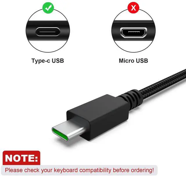 Alt view image 4 of 7 - USB C Data Charging Cable Cord Compatible with Razer Wolverine V2 Pro Chroma/BlackWidow V3 Pro/Deathstalker V2 Pro, Ducky One 2 Mini/One 2 Pro Mini Mechanical Keyboard