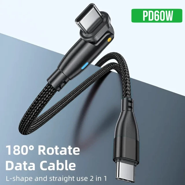 Alt view image 2 of 7 - Long USB C to USB C Cable 6.6FT, Right Angle 180 Rotating, PD 60W | 90 Degree Angled Type C Cable, Fast Charging USB C Cord 6FT, Braided, LED, for iPhone 18 17 16 15, MacBook, iPad, Galaxy