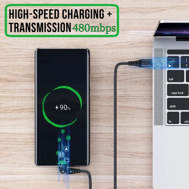 Alt view image 3 of 7 - Long USB C to USB C Cable 6.6FT, Right Angle 180 Rotating, PD 60W | 90 Degree Angled Type C Cable, Fast Charging USB C Cord 6FT, Braided, LED, for iPhone 18 17 16 15, MacBook, iPad, Galaxy