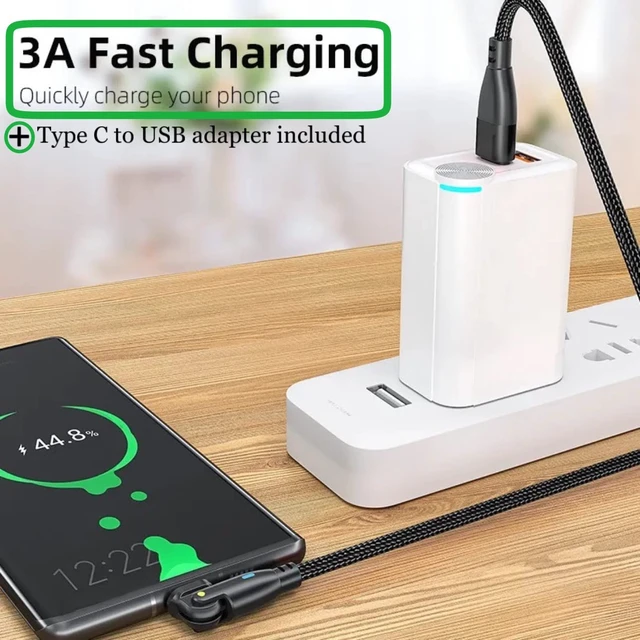 Alt view image 6 of 7 - Long USB C to USB C Cable 6.6FT, Right Angle 180 Rotating, PD 60W | 90 Degree Angled Type C Cable, Fast Charging USB C Cord 6FT, Braided, LED, for iPhone 18 17 16 15, MacBook, iPad, Galaxy