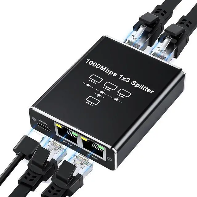 Main image of Ethernet Splitter 1 to 3, High Speed Internet Splitter, 1000Mbps LAN-Splitter, Gigabit RJ45 Ethernet Switch, Supporting Simultaneous Networking of 3 Devices, Applicable to Cat 5/5e/6/7/8 Cable