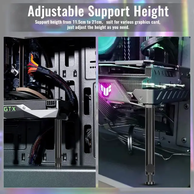Alt view image 5 of 7 - Tall GPU Support Bracket - Heavy Duty Adjustable GPU Anti Sag Holder & Support Stand for Graphics Card, 4.53"-8.27" Height Durable Black Metal PC Build Stabilizer, Large/Long GPU Sag Prevention