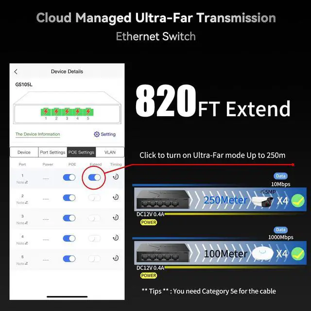 Alt view image 5 of 7 - 5 Port Gigabit Managed Ethernet Switch, Easy Smart Network Splitter with VLAN & QoS, Desktop/Wall Mount, for Small Office Home Network