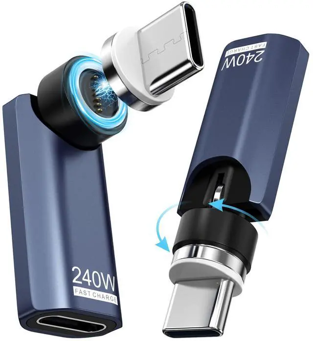 Main image of USB C Adapter 240W Fast Charging (2 Pack), 360° Rotating for iPhone 17/16/15, MacBook Pro/Air, iPad, Tablet, Laptop, Switch, PS5 - Blue