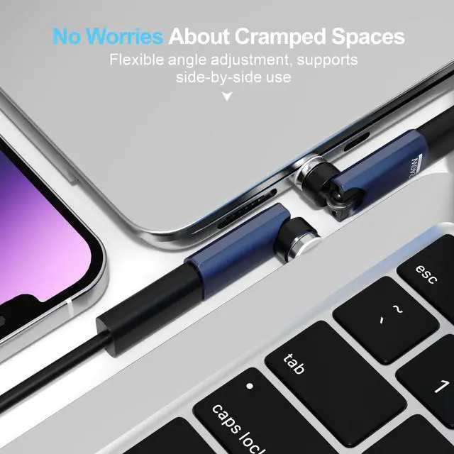 Alt view image 6 of 7 - USB C Adapter 240W Fast Charging (2 Pack), 360° Rotating for iPhone 17/16/15, MacBook Pro/Air, iPad, Tablet, Laptop, Switch, PS5 - Blue
