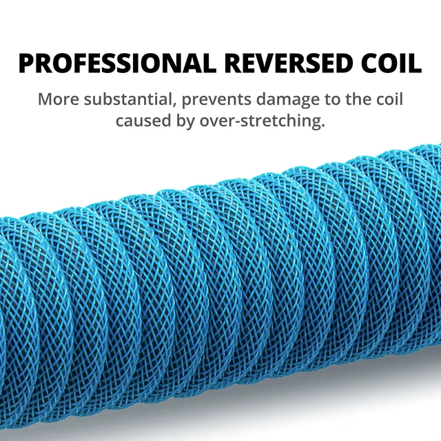 Alt view image 2 of 7 - GUNMJO Pro Custom Coiled USB C Cable for Gaming Keyboard, Double-Sleeved Mechanical Keyboard Cable with Detachable Metal Aviator, 1.5M USB-C to USB-A, Blue Color