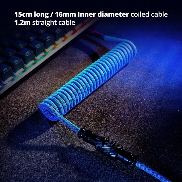 Alt view image 5 of 7 - GUNMJO Pro Custom Coiled USB C Cable for Gaming Keyboard, Double-Sleeved Mechanical Keyboard Cable with Detachable Metal Aviator, 1.5M USB-C to USB-A, Blue Color
