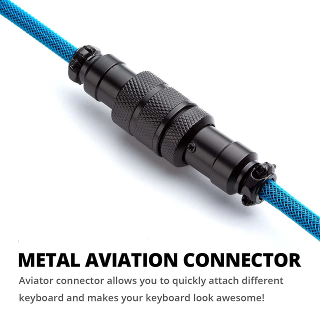 Alt view image 3 of 7 - GUNMJO Pro Custom Coiled USB C Cable for Gaming Keyboard, Double-Sleeved Mechanical Keyboard Cable with Detachable Metal Aviator, 1.5M USB-C to USB-A, Blue Color